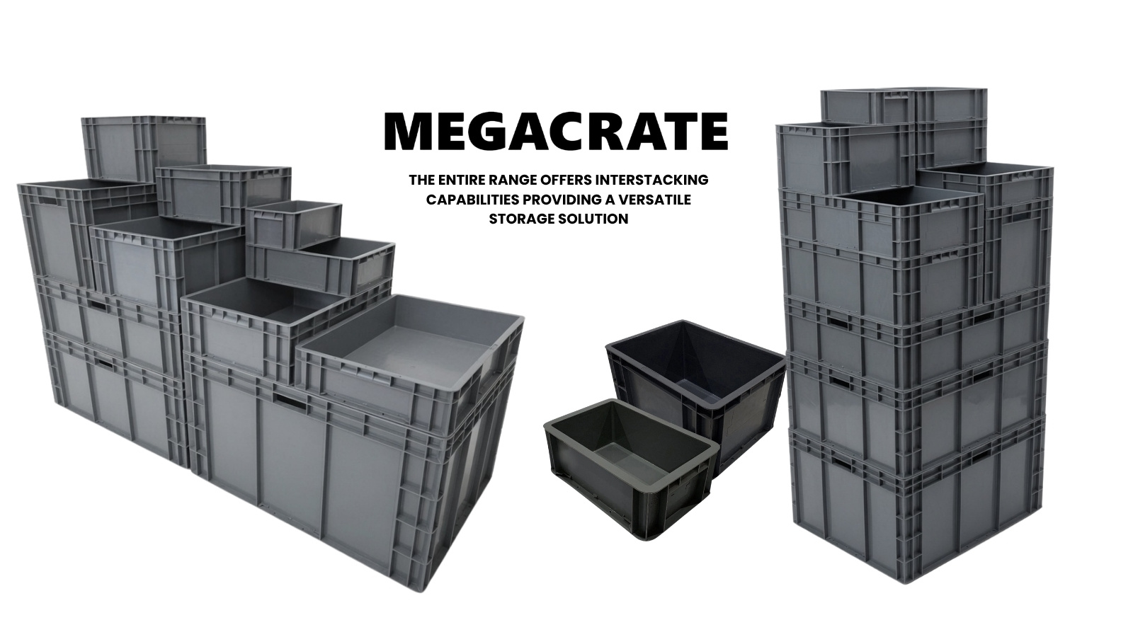 MegaCrate heavy duty interstackable plastic crate range